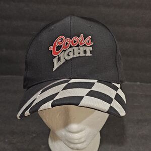 Vintage Coors Light Beer SnapBack Hat Checkered Flag 90s Racing